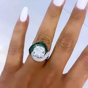 Sayabling Vintage 3.8ct Halo Round Cut White Sapphire Engagement Ring Sz 5